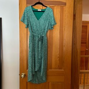 Green high low polka dot dress